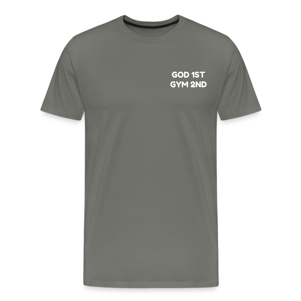 AUD Apparel God 1st Gym 2nd Men's Premium T-Shirt - asphalt gray